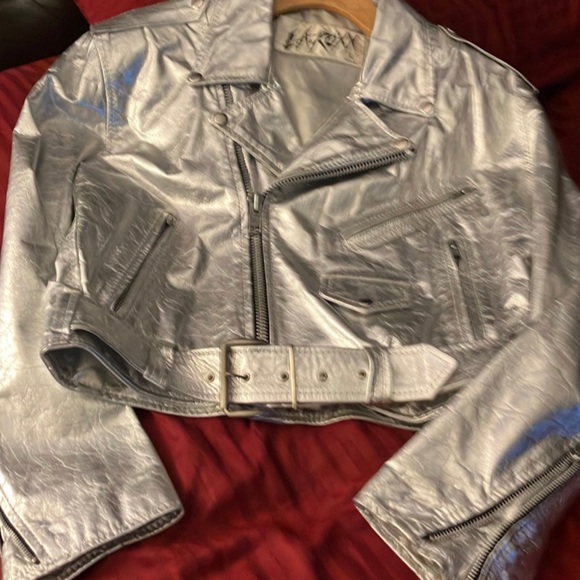RARE LA ROXX 80’s vintage metallic silver leather moto jacket - Picture 1 of 1